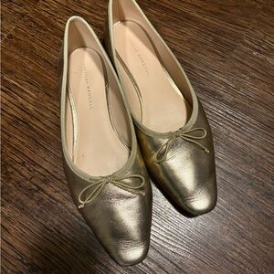 Loeffler Randall Gold Metallic Ballet leonie flats with bow